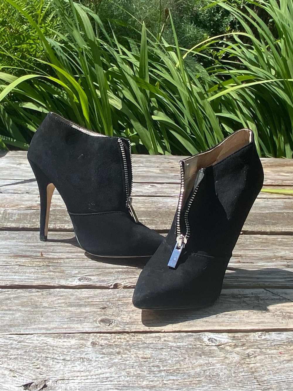Aldo Black Suede Pointed Toe Ankle Booties with Back Zip